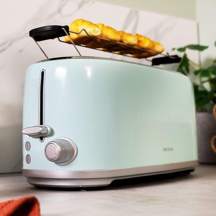 Тостер Cecotec Toast&Taste 1600 Retro Double 1630W, нержавіюча сталь, 4 слоти, регульована потужність, синій ретро-дизайн