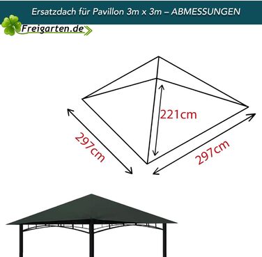 Змінний дах для павільйону 3x3 м Freigarten.de, антрацит, водонепроникний PVC Panama 370 г/м², модель 3