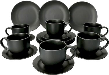 MamboCat Кавовий сервіс Lampart Nero I 18 предметів, для 6 осіб, чорний матовий, сучасний етно-стиль, кераміка
