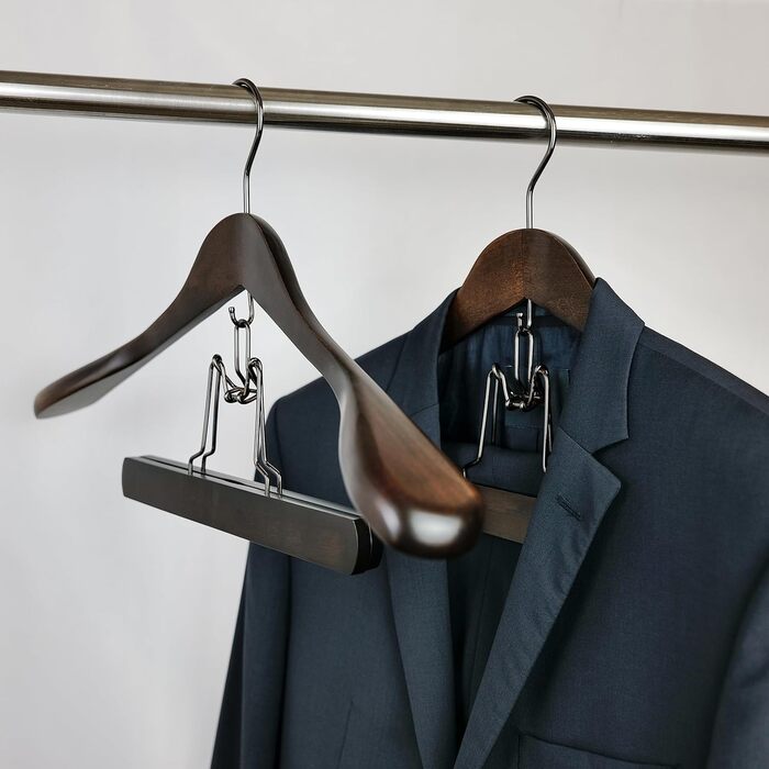 Дерев'яні вішалки для костюмів SUITS VIENNA, 4 шт, рельєфні, 40 см, для піджаків та штанів, жіночі, преміум-клас, масив дерева, нековзкі, делюкс