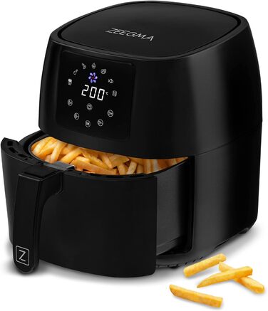 Аерофритюрниця ZEEGMA Knapper Pro Turbo 1400 Вт, 4,5 л, тефлонове покриття, 8 програм, швидке та здорове приготування, чорна