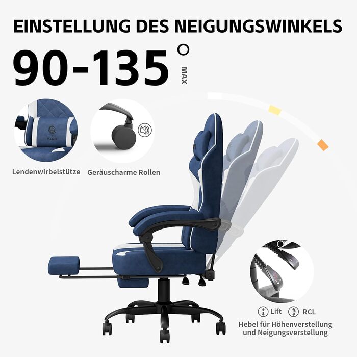 Ігровий стілець Ergonomic Gaming Chair з підставкою для ніг, ергономічне комп'ютерне крісло з високотехнологічної тканини для дорослих та підлітків, синій