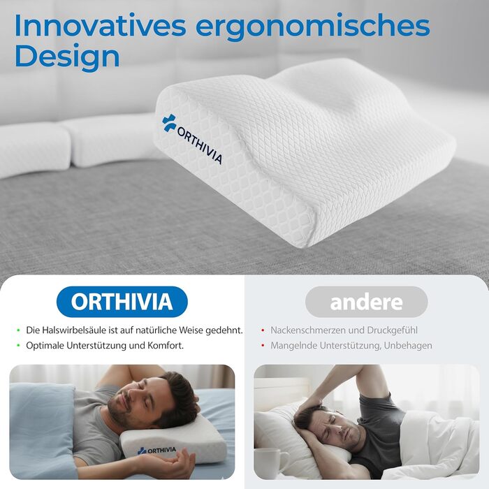 Подушка для сну на боці з ефектом пам'яті Memory Foam - ортопедична подушка для підтримки шиї, біла