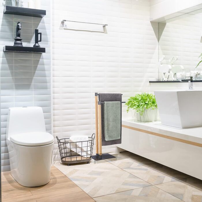 Підставка для рушників Relaxdays, підлогова, 2 планки, 83,5x51,5x20 см, прямокутна, антрацит/натуральний