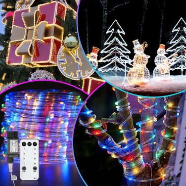 Кольорова світлодіодна LED стрічка-шланг 30м, водонепроникна гірлянда з 300 LED, з пультом керування, димером та таймером для вулиці, балкона та святкового декору