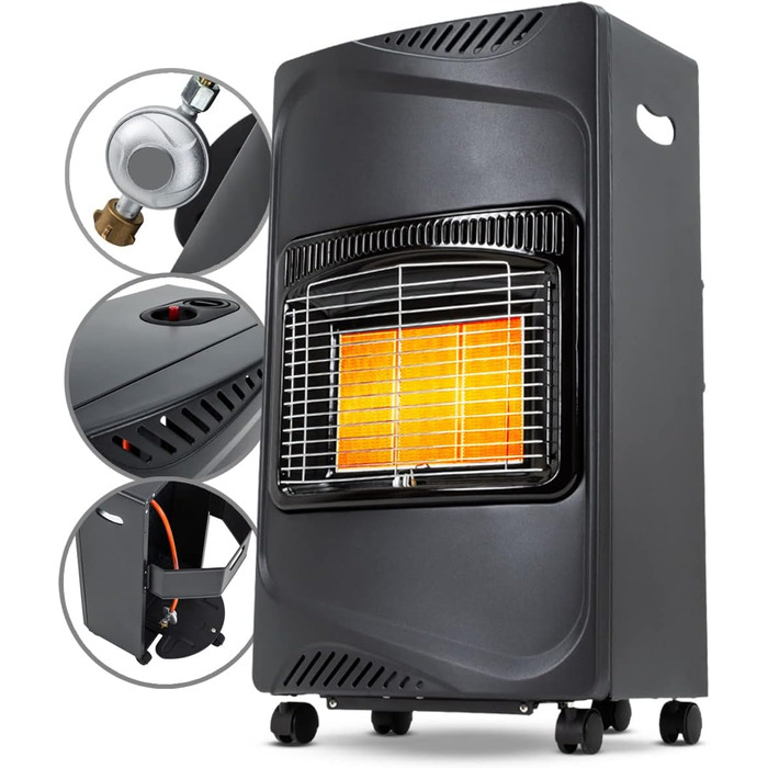 Газовий обігрівач Heidenfeld Inferno GH100, 4200 Вт, для приміщень, для балонів до 15 кг, чорний (Газовий балон не входить у комплект)