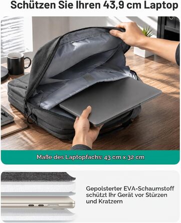 Сумка для ноутбука Bagsmart 17.3 дюймів, розширювана ділова сумка-месенджер для чоловіків та жінок, чохол для ноутбука з замком для офісу та подорожей (Чорний)