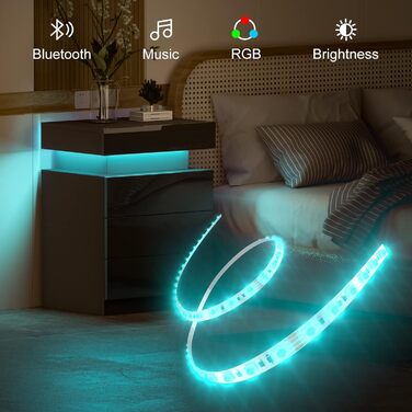 Сучасна тумба приліжкова HaodaCulture з LED-підсвіткою, 2 шухляди, чорна, 16 кольорів, для спальні, вітальні, робочого кабінету, 45x35x52 см, з відкидною кришкою