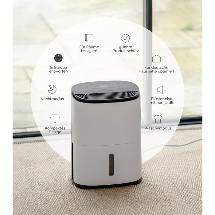 Meaco MeacoDry Arete® Two 25L: Повітряний осушувач та очищувач з HEPA-фільтром H13, Wi-Fi, інтелектуальні режими (вугільний фільтр, 5 років гарантії)