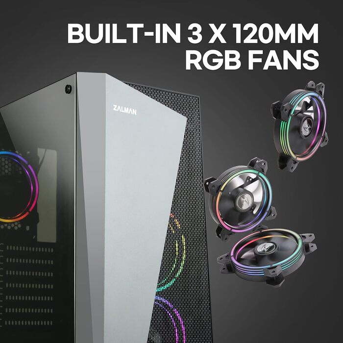 Корпус для ПК Zalman S4 Plus Mid Tower ATX, акрилова панель, 3x RGB 120мм вентилятори, чорний