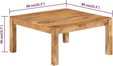 Журнальний стіл з масиву акації vidaXL, 80x80x40 см, дерев'яний столик у стилі кантрі для вітальні