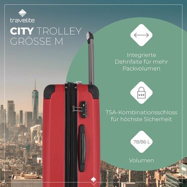 Валіза Travelite City L, 77 см, об'єм 113-124 л, великий дорожній кофер-тролей, червоний