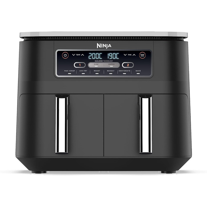 Аерофритюрниця Ninja Foodi Dual Zone 7,6 л, 2 кошики, цифрова, антипригарне покриття, 6-в-1, для 4-6 порцій, чорна (AF300EU)