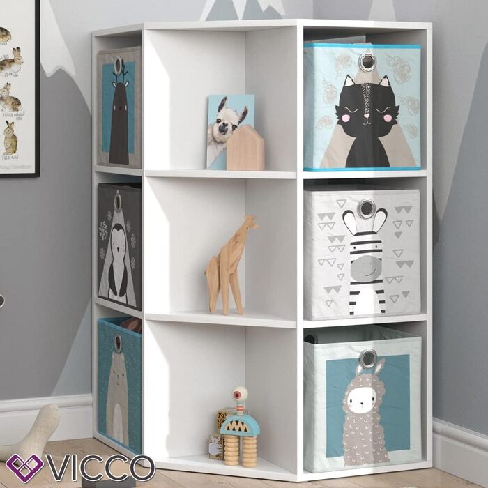 Дитяча полиця Vicco Luigi, біла, 64x107.8 см, з 6 складними коробами, варіант 2