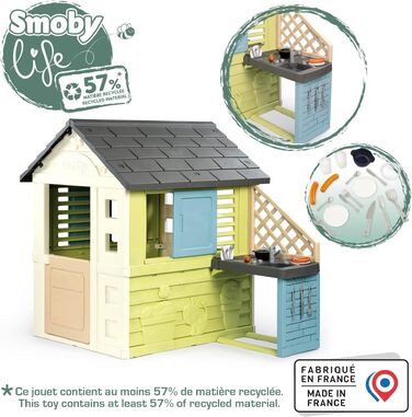 Дитячий будиночок Smoby Life Pretty з кухнею, 110x127x145 см, перероблений пластик, для вулиці, від 2 років