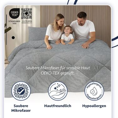 Всесезонна ковдра FORMEYA 220x240 см, мікрофібра, щільність наповнювача 300 г/м², гіпоалергенна, антрацит