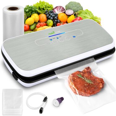 NutriChef PKVS Вакуумний пакувальник стартовий набір: автоматичний запаювач пакетів для продуктів, компактна система збереження свіжості, сріблястий колір