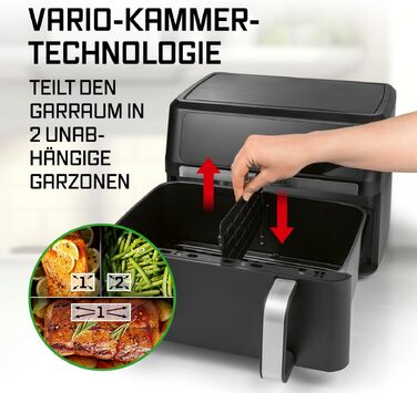Аерофритюрниця GOURMETmaxx AirGenius 10Л з двома камерами (2x5Л), сенсорним керуванням та 10 програмами приготування, для 8 осіб