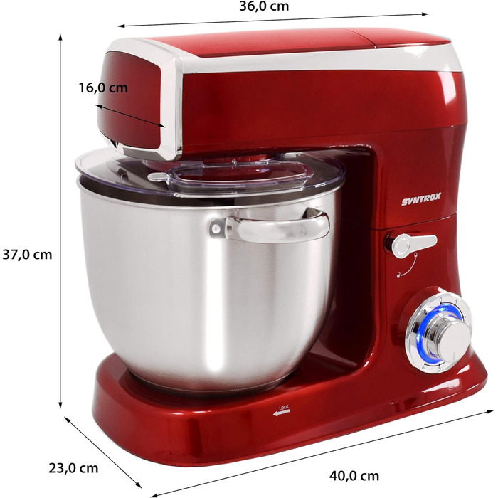Кухонна машина Syntrox Germany 1500 Вт з м'ясорубкою, міксером та 7,5 л чашею з нержавіючої сталі, червона