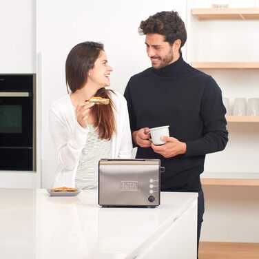 Тостер BLACK+DECKER BXTO900E 900 Вт, нержавіюча сталь, 2 надширокі слоти 42x137 мм, 7 рівнів підсмажування, автоцентрування, функції: стоп, підігрів, розморожування