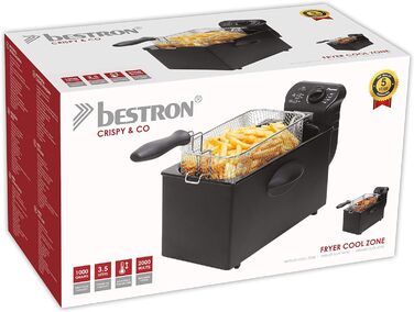 Фритюрниця Bestron з холодною зоною, 3.5 л, 2000 Вт, регулятор температури до 190°C, частково придатна для миття в посудомийній машині, чорна