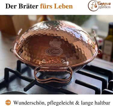 Мідний казан-катаплана CopperGarden® 18 см, ручне лудіння, португальський, для газу, вогню, гриля та духовки, ідеальна теплопровідність, молоткова обробка