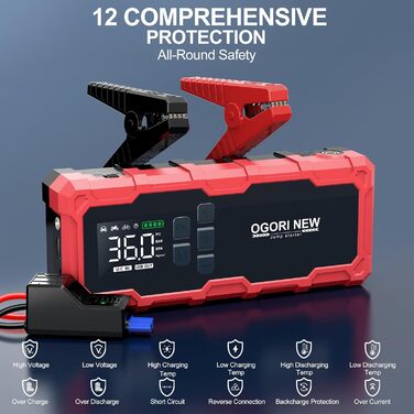 Powerbank з компресором Starthilfe для автомобіля, 6000A, LED ліхтарик, 12V, для 8L бензину/10L дизеля