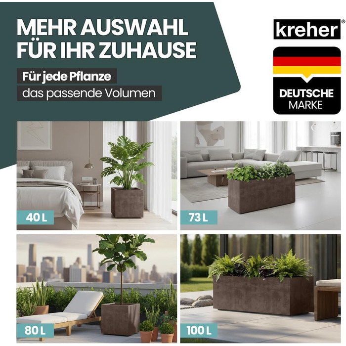Плантатор Kreher XL Millennium: різні розміри та кольори. Імітація натурального каменю (коричневий, бежевий, антрацит, сірий). З міцного пластику. Роздільник простору (прямокутний)