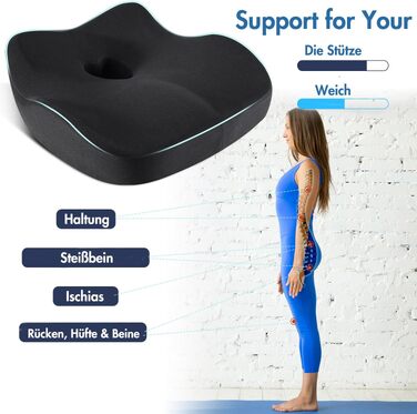 Подушка ортопедична для сидіння SKYNY з піни Memory Foam для офісного та геймерського крісла