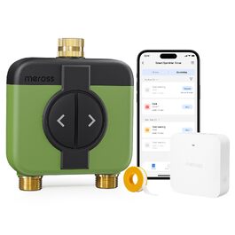 Meross Комплект для автоматичного поливу Wi-Fi 2 виходи + Hub MSH450/400 | Моніторинг води, відстрочка поливу при дощі | Сумісний з Apple Home, Alexa, Google Home