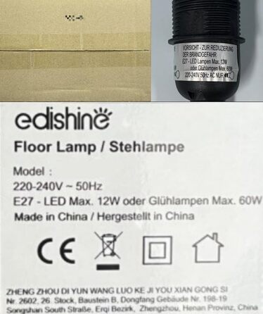 Торшер EDISHINE 160 см для вітальні, сучасна дугова лампа з бежевим регульованим лляним абажуром, LED E27 лампочка в комплекті, чорна підлогова лампа для спальні, дитячої, пряма стійка
