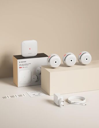 X-Sense Розумний димовий сповіщувач XS01-M (6 шт.) з базовою станцією SBS50, сертифікований EN 14604, бездротовий, Wi-Fi, сумісний з X-Sense Home Security App, білий