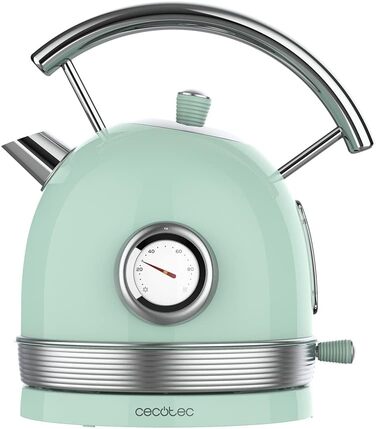 Електрочайник Cecotec ThermoSense 420, 1,8 л, 2200 Вт, з індикатором температури, нержавіюча сталь, вінтажний стиль, зелений