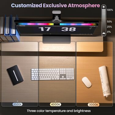 Quntis LED лампа для монітора 51 см, RGB підсвітка, USB, регульована світлова панель для комп’ютера, 15 кольорів, для ігор та читання