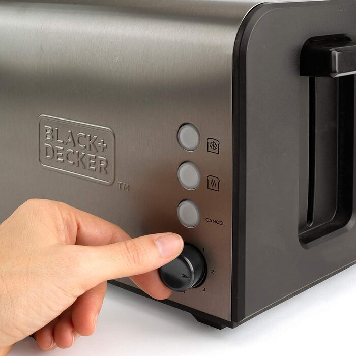Тостер BLACK+DECKER BXTO1000E 1000Вт з нержавіючої сталі, екстра довгий і широкий слот, 7 режимів, автоцентрування, функції: стоп, підігрів, розморожування, без зажимів