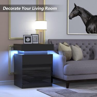 Сучасна тумба приліжкова HaodaCulture з LED-підсвіткою, 2 шухляди, чорна, 16 кольорів, для спальні, вітальні, робочого кабінету, 45x35x52 см, з відкидною кришкою