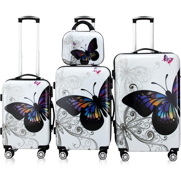 Набір валіз MONZANA Butterfly 4 шт. з жорстким корпусом, замком, 360° колесами, б'юті-кейсом та захисною плівкою