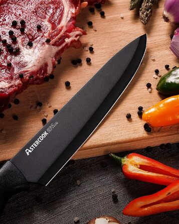 Набір кухонних ножів Astercook з підставкою та вбудованим точилом, 15 предметів, нержавіюча сталь, чорний