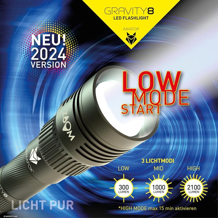 Ліхтарик AMAFOX G8-2100 люмен XENON Megabeam, LED, акумулятор 21700 mAh, військовий зелений, надяскравий, USB-C зарядка