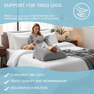 Подушка для спини DreamRoots клиноподібна для ліжка та дивана 70x40x20 см, темно-сіра. Зручна подушка для читання з кишенею, знімний чохол з корду.