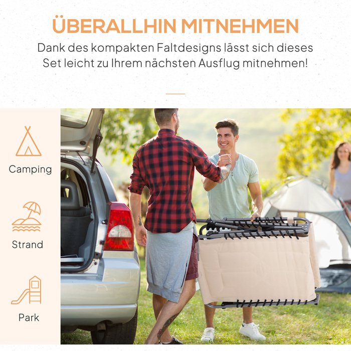 Шезлонг Outsunsunny, складний садовий шезлонг з подушкою, бічна кишеня, шезлонг з регульованою спинкою в 5 напрямках, погодостійкий шезлонг для кемпінгу вантажопідйомністю до 130 кг, для саду пляжного басейну, бежевий