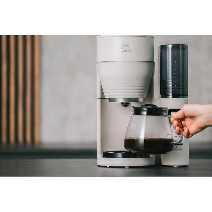 Кавоварка з млинком Melitta AromaFresh Pro X, фільтраційна, скляний глечик, знімний резервуар, на 10 чашок, сіра