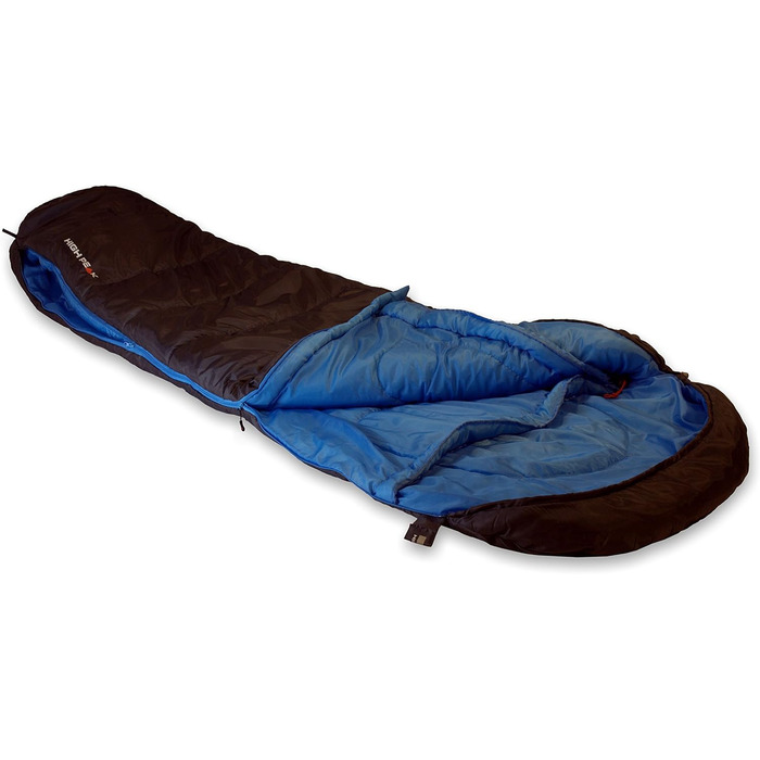 Спальний мішок High Peak TR 300, екстра широкий, 3-4 сезони, температура до 0°C, теплий, дихаючий, водостійкий, для кемпінгу, фестивалів, трекінгу, антрацит/синій, з мішком для пакування, з'єднуваний, RV L