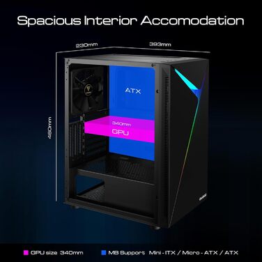 Ігровий корпус для ПК GAMDIAS ARGUS E4 Elite, Mid-Tower ATX, загартоване скло, ARGB підсвічування, 120 мм вентилятор, підтримка ATX