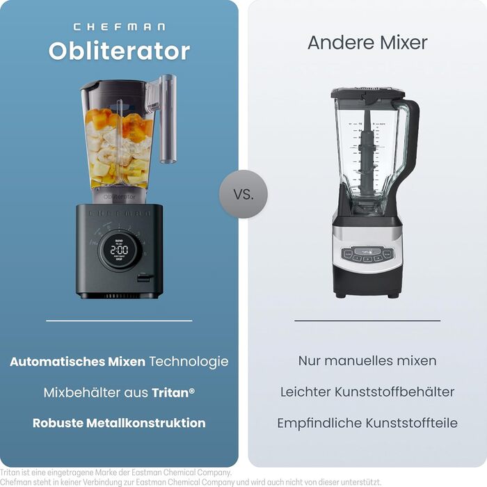 Блендер стаціонарний Chefman Obliterator 1.2л, 1380W, для смузі, льоду, горіхів, з нержавіючою сталлю, функція Auto Blend, пляшка 600мл - Midnight