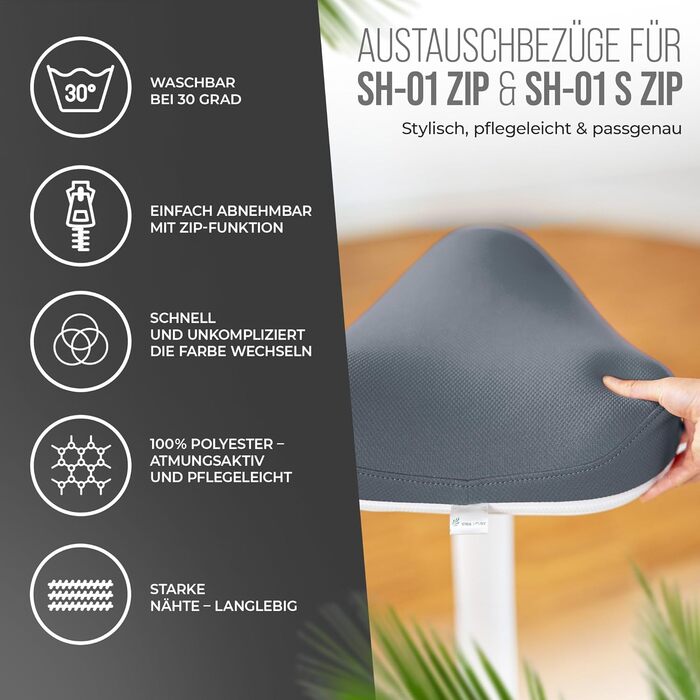 Офісний стілець SH-01 Zip з ергономічною спинкою та знімним чохлом (графітовий синій) | Активне сидіння, регульована висота 58-83 см