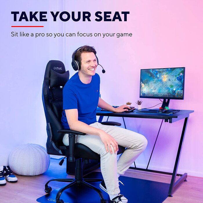 Ігрове крісло Trust Gaming GXT 708 Resto, чорне, ергономічне, 360° обертання, знімні подушки, регульована висота, офісне комп'ютерне крісло