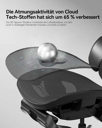 Ергономічне офісне крісло AutoFull G7 з сіткою Cloud-Sense, нахилом Zero-Gravity 140°, 4D-підлокітниками та підголівником, динамічна підтримка спини, до 150 кг (Чорний)