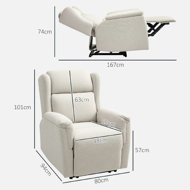HOMCOM Recliner, Реклайнер для телевізора з функцією відкидання, Реклайнер для телевізора з кишеньковими пружинами, М'який реклайнер, крісло вантажопідйомністю до 150 кг для вітальні, спальні, бежевий
