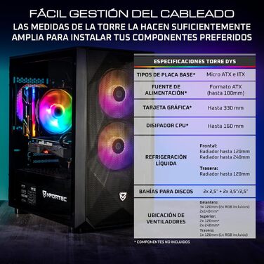 Корпус для ПК Nfortec DYS Mini Tower (MATX), 3x 120 мм ARGB вентилятори, металева сітка, бокова панель із загартованого скла, чорний